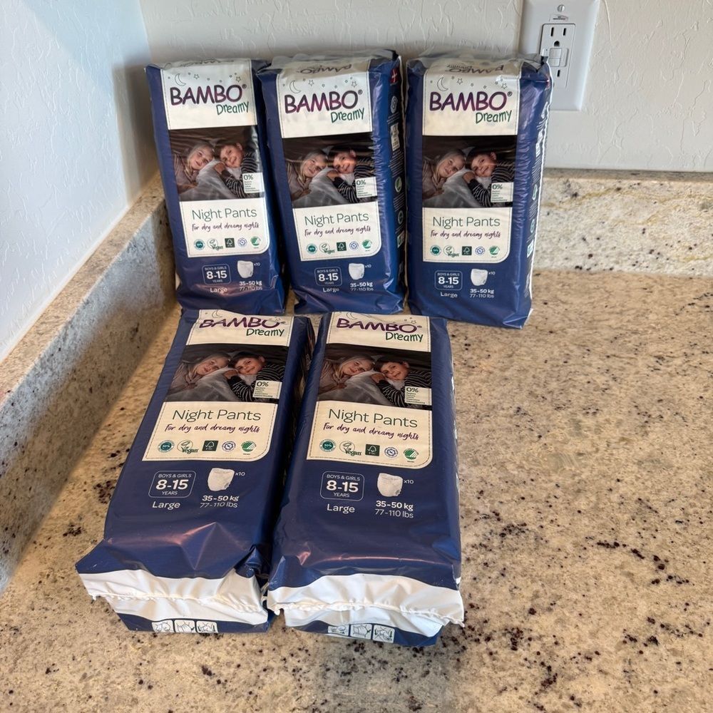 Bambo Dreamy Night Training Pull Up Diaper Pants, x5 Bags Size Large 77-110lbs - Picture 3 of 6